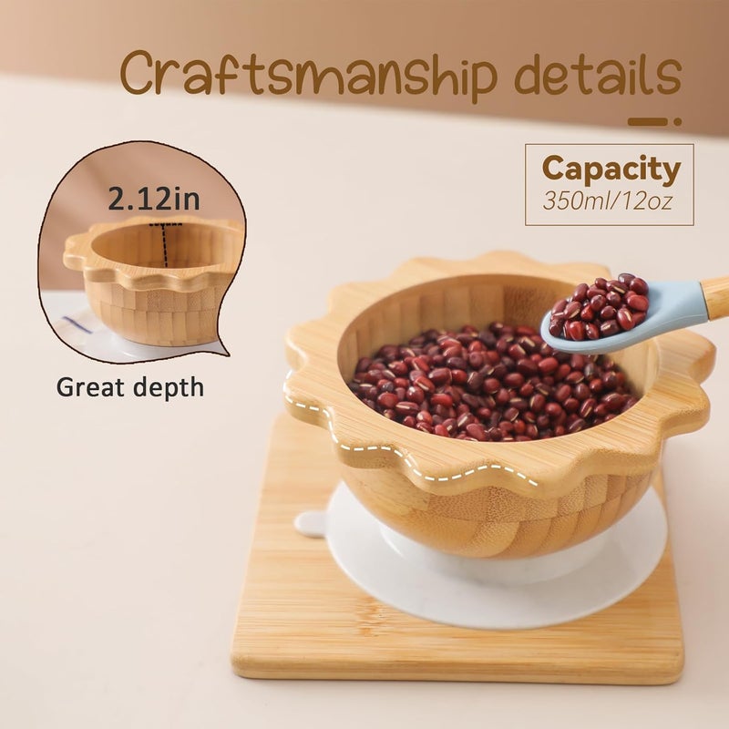 let's make Bamboo Suction Bowl for Baby Kid Toddler Bowl Spoon Fork Set with Removable Silicone Suction All-Natural Baby Feeding Set for Baby-Led Weaning Fits Feeding High Chair Table - Image 3